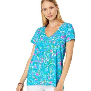 Lilly Pulitzer Etta V-neck Tee Hey Gull Friend EUC